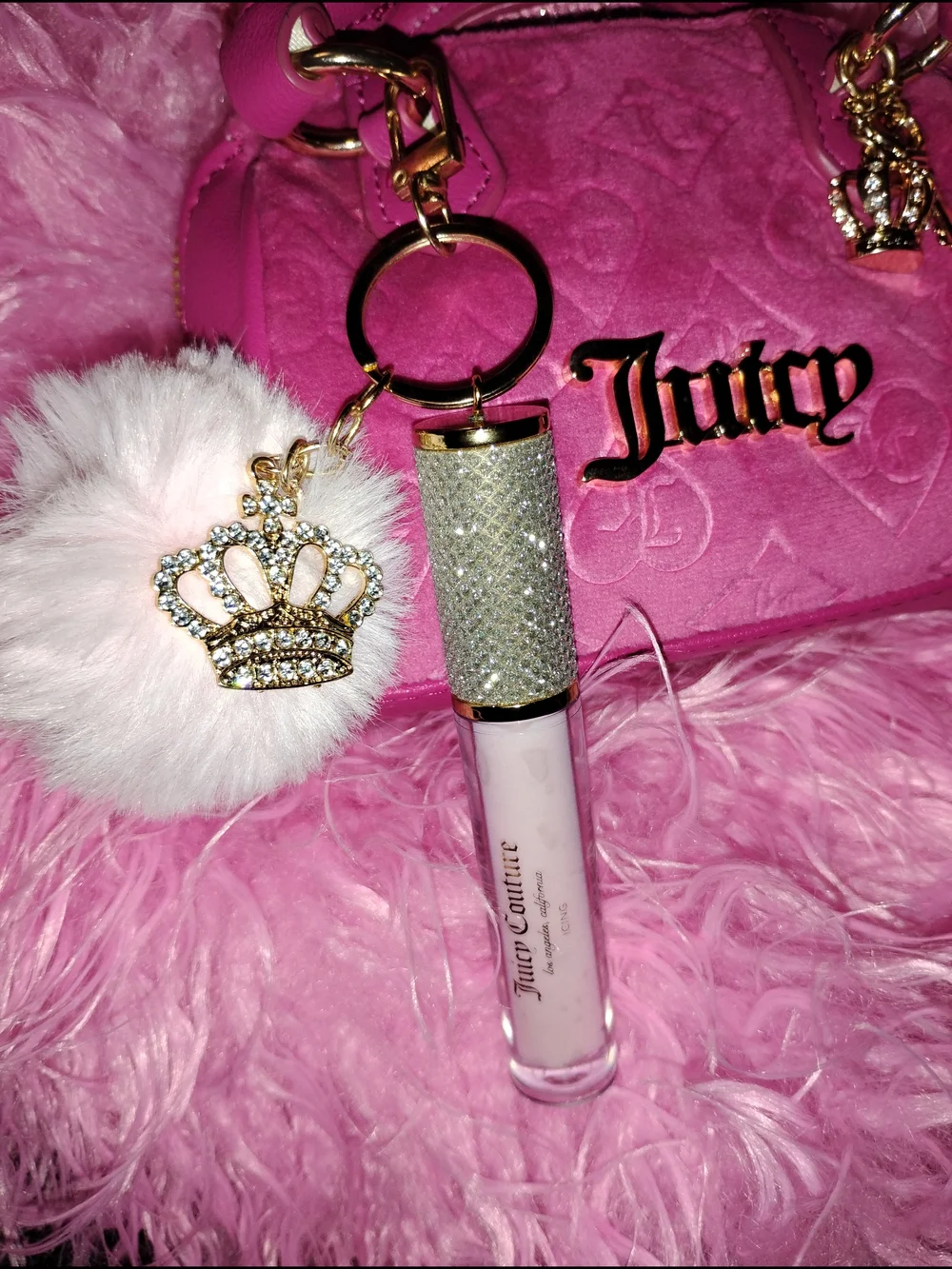 Juicy Couture Pink Lip Gloss with Crystal Keychain